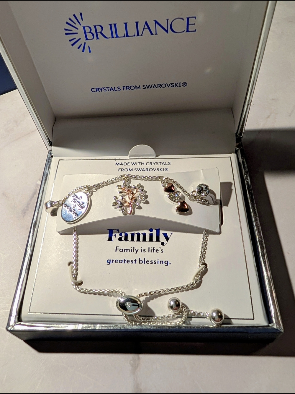 Brilliance Swarovski Family Silver-Plated Charm Bracelet w/Crystals Gold Accents